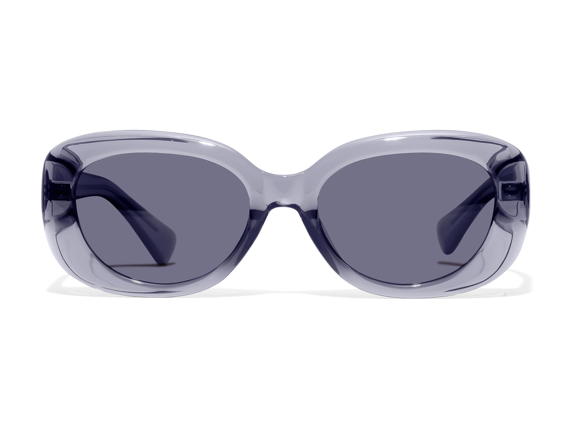 Translucent Grey Rounded Rectangle Frame. Slighlty oversized, thick frames. Asian fit low bridge fit sunglasses