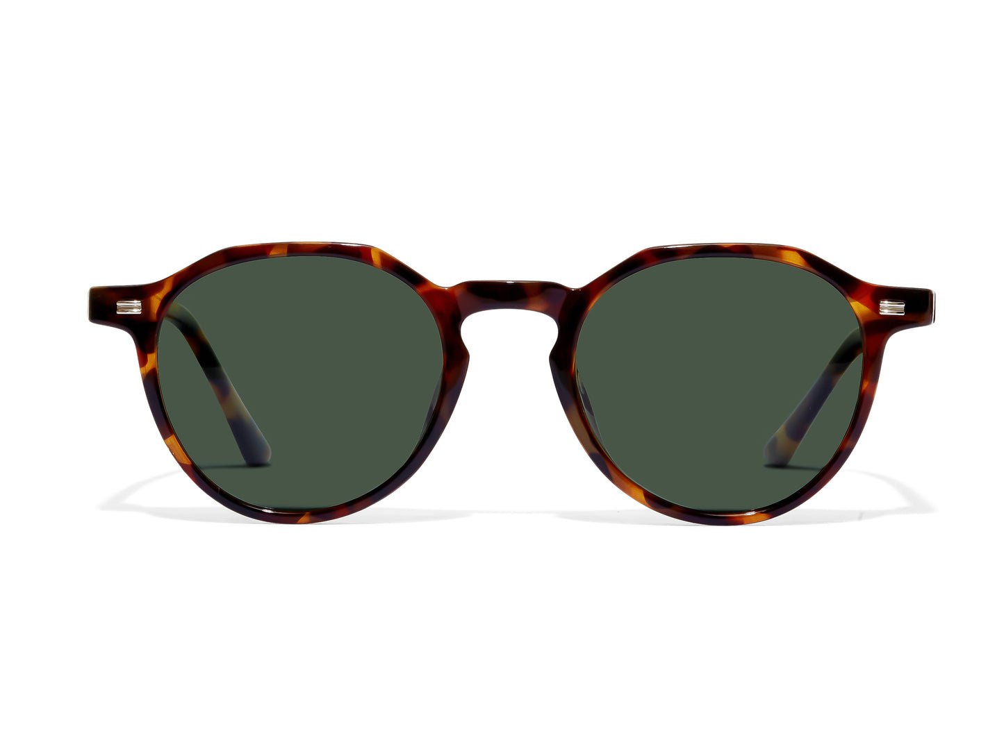 Round Dark Tortoise with Green Lenses Asian Fit Low Bridge Fit sunglasses